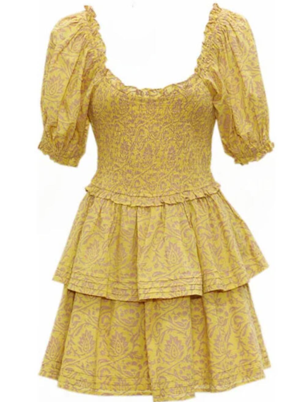 Cleobella Luna Mini Boho Dress in Camellia Yellow Size Small Romantic